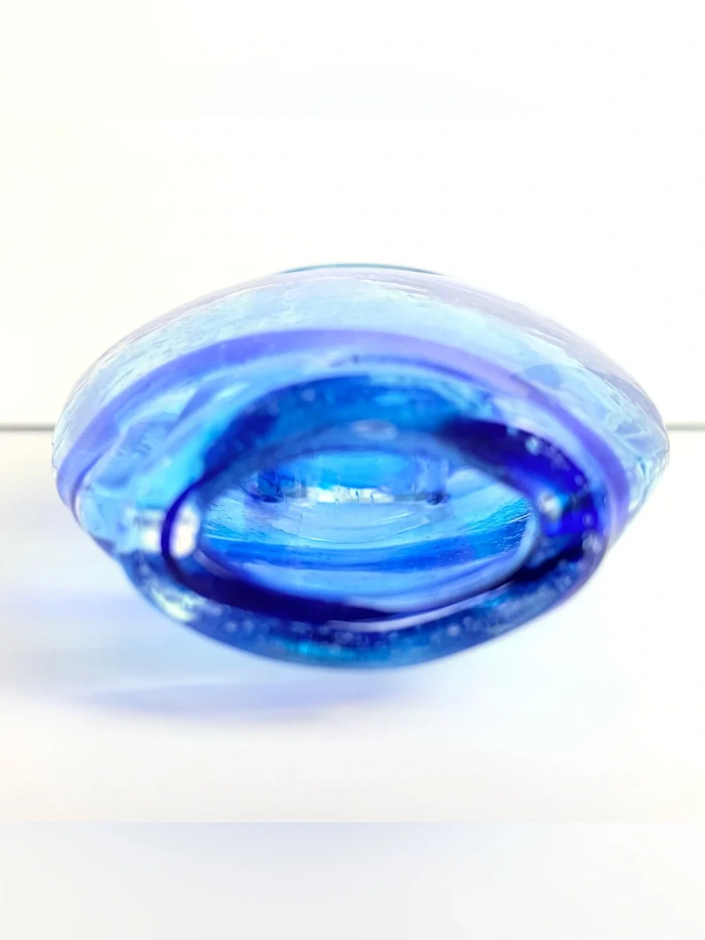 Vintage Cali Margie’s Garden Creative Artisans Hand Blown Blue Bubble Glass Vase